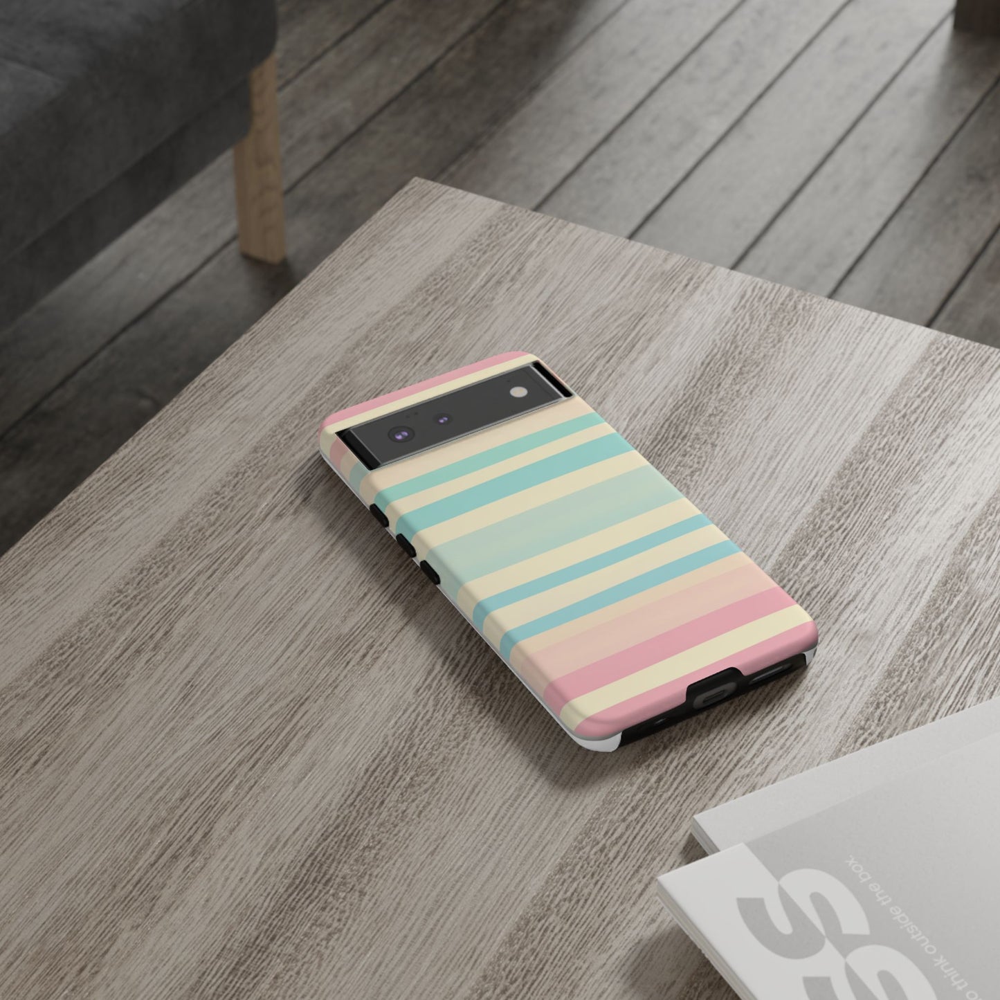Pastel Striped Tough Phone Case – Protective Retro Rainbow Design