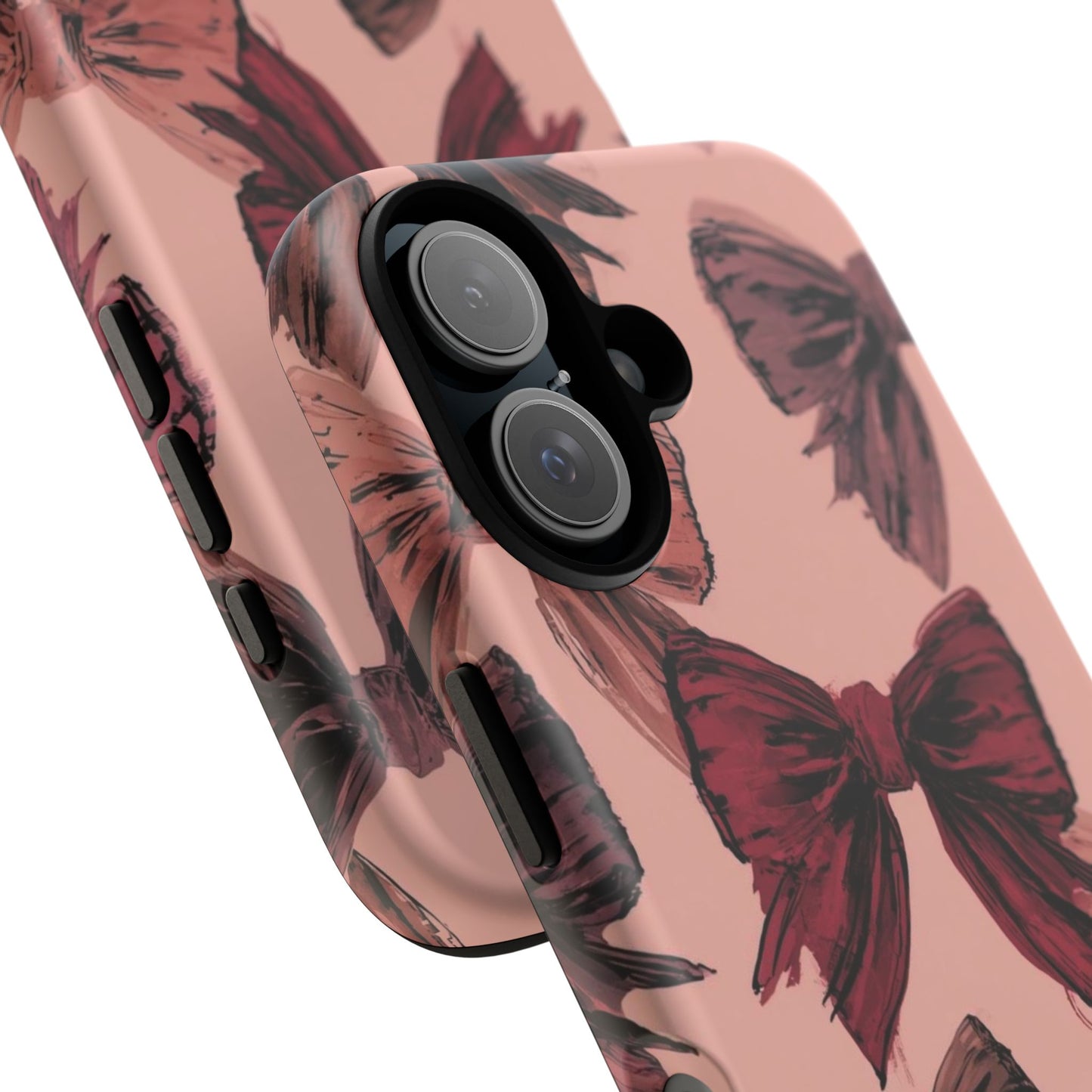 Bow Pattern Tough Phone Case — Pink Watercolor Bows Protective iPhone Cover