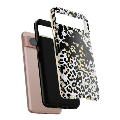 Leopard Splash Tough Phone Case — Black & Cream Animal Print Protective Cover