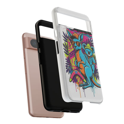 Kangaroo & Koala Surf Phone Case — Retro Neon Beach Art Tough Case