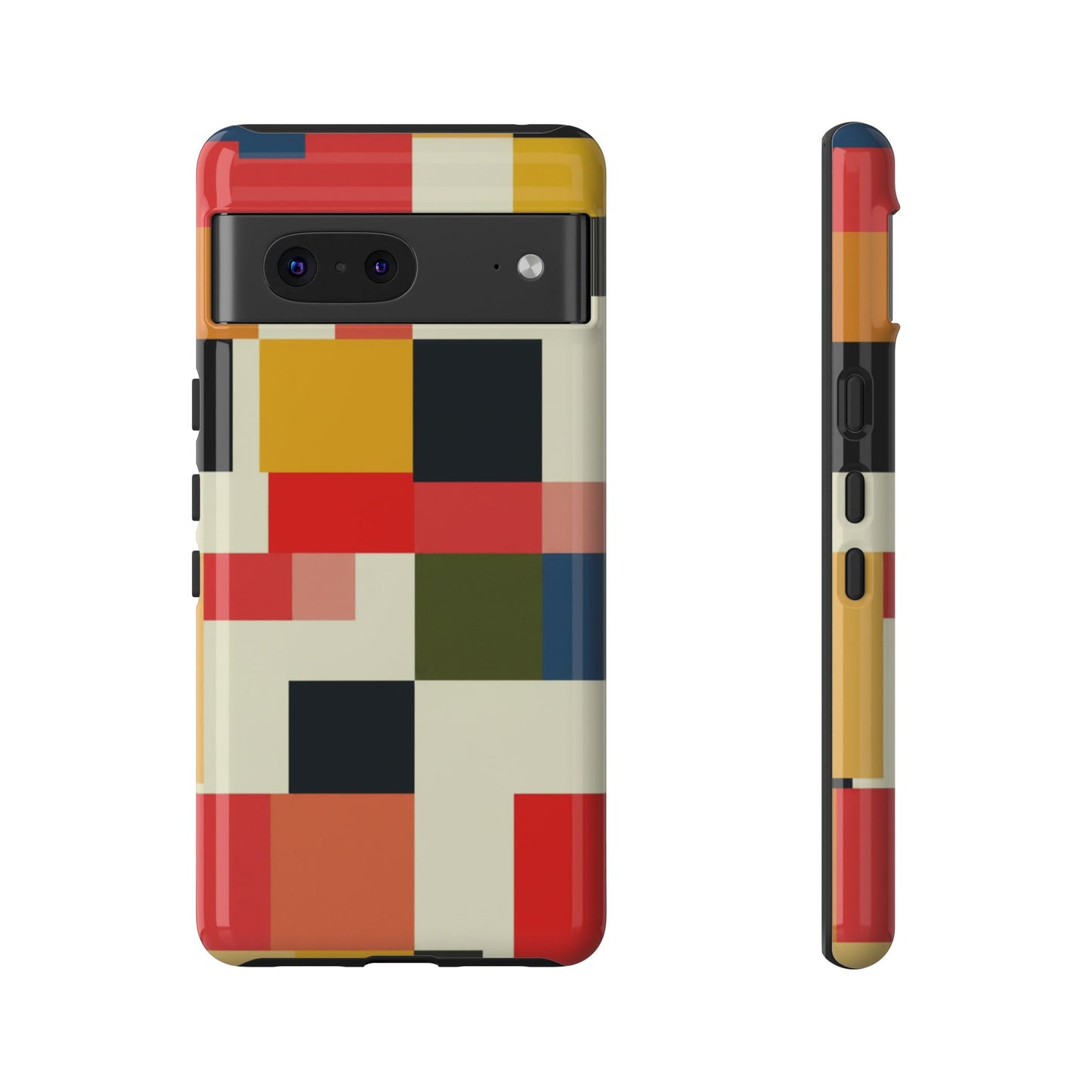 Abstract Color Block Tough Phone Case — Retro Geometric Protective Cover