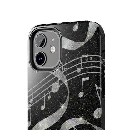 Musical Notes Tough Phone Case – Glitter Black Musician Phone Cover