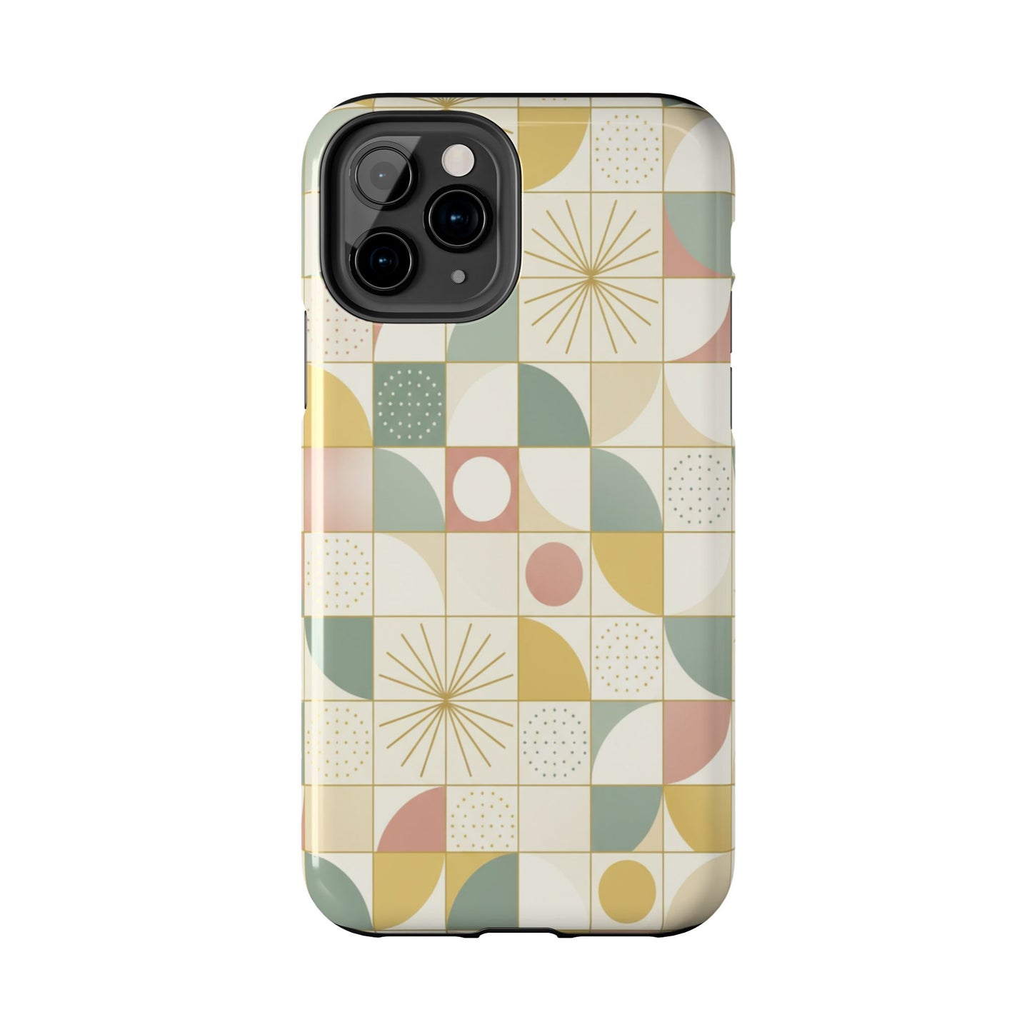 Retro Geometric Tough Phone Case — Pastel Midcentury Pattern