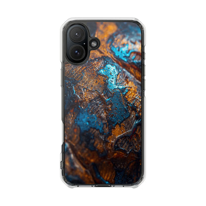 Magnetic Clear Phone Case — Blue & Copper Abstract Tortoise Impact Design