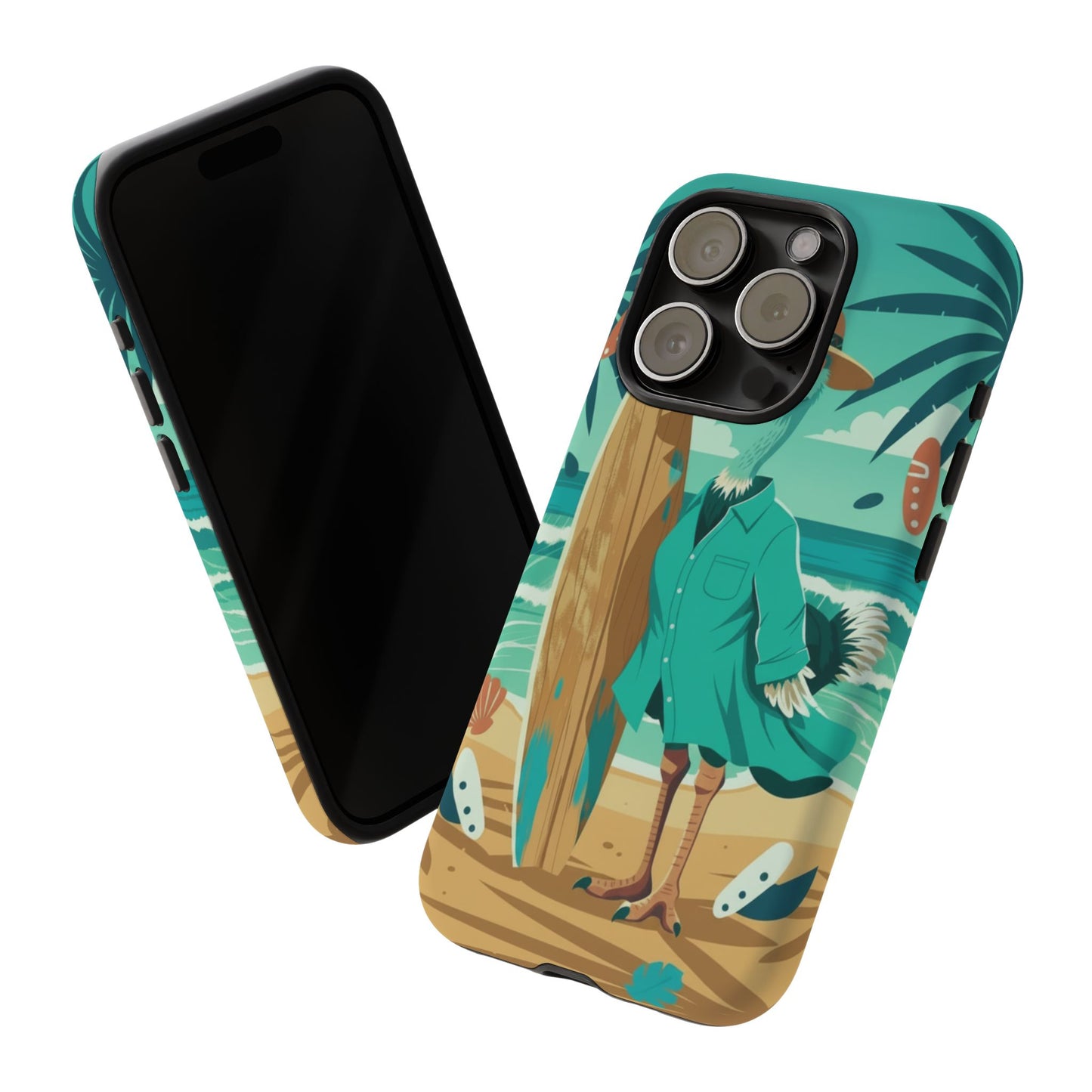 Phone Case — Retro Dressed Seagull Surfing Beach Illustration