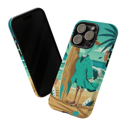 Phone Case — Retro Dressed Seagull Surfing Beach Illustration