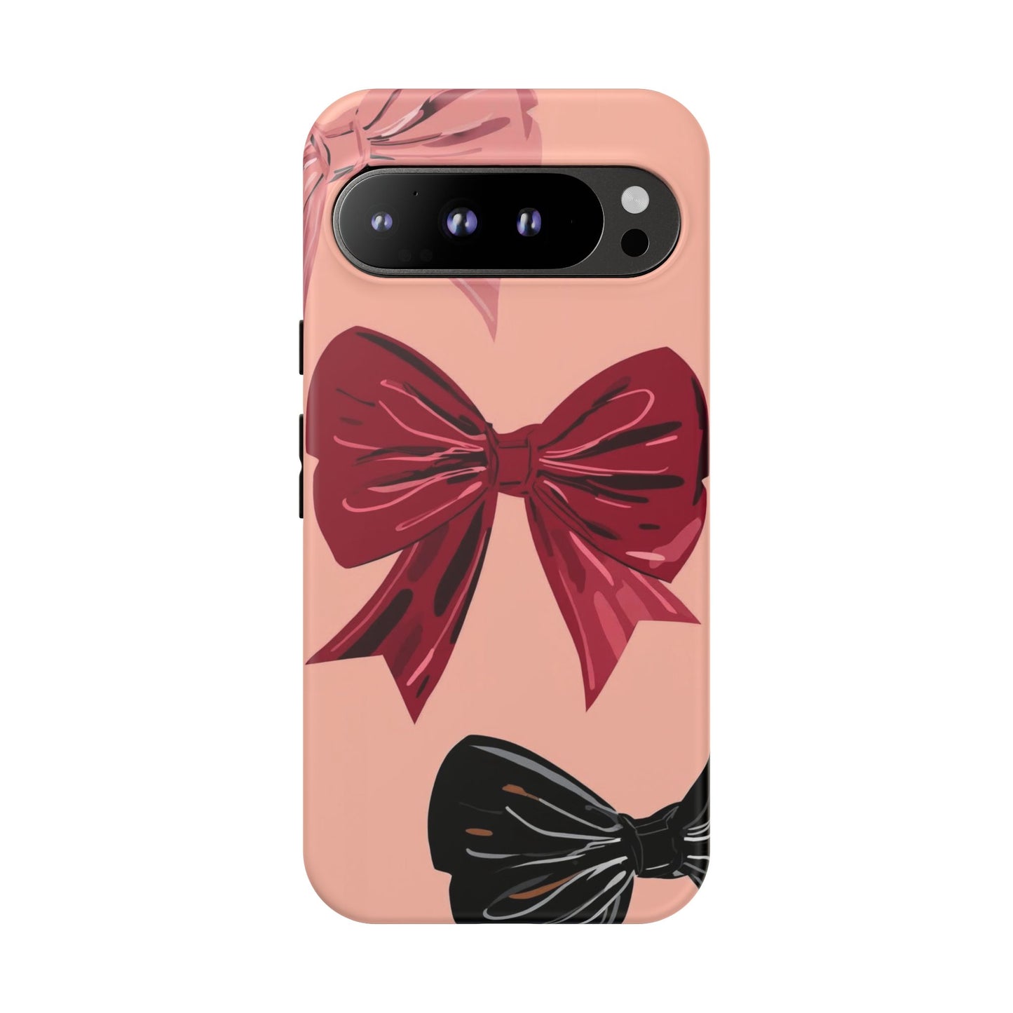 Bow Pattern Tough Phone Case — Pink, Red & Black Decorative Bows