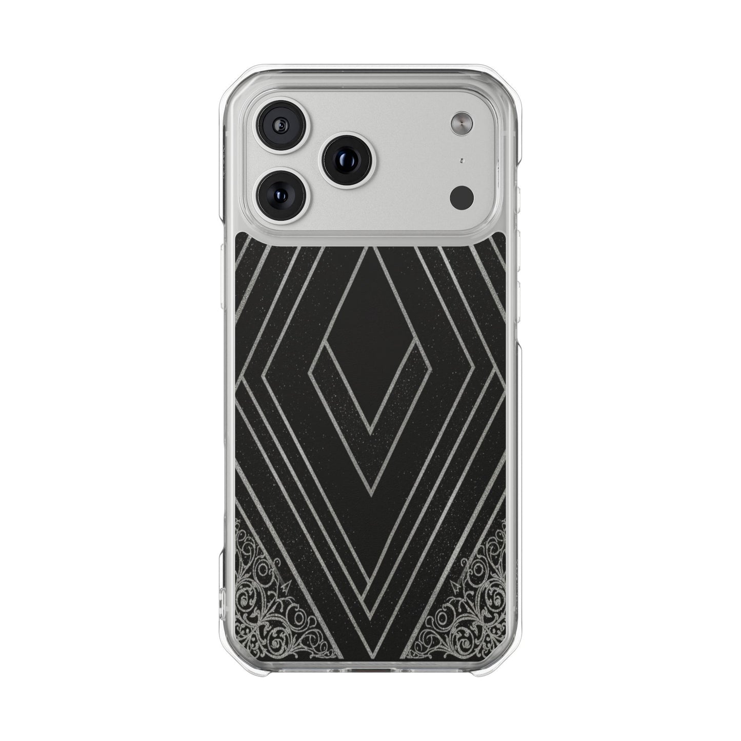 Clear Magnetic Phone Case — Geometric Diamond Pattern with Filigree Corners
