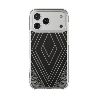 Clear Magnetic Phone Case — Geometric Diamond Pattern with Filigree Corners