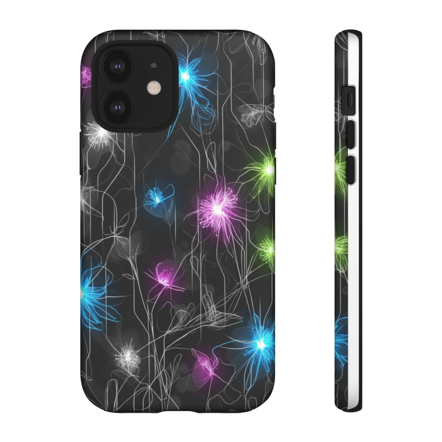 Neon Floral Tough Phone Case — Glow Flower Protective iPhone Cover