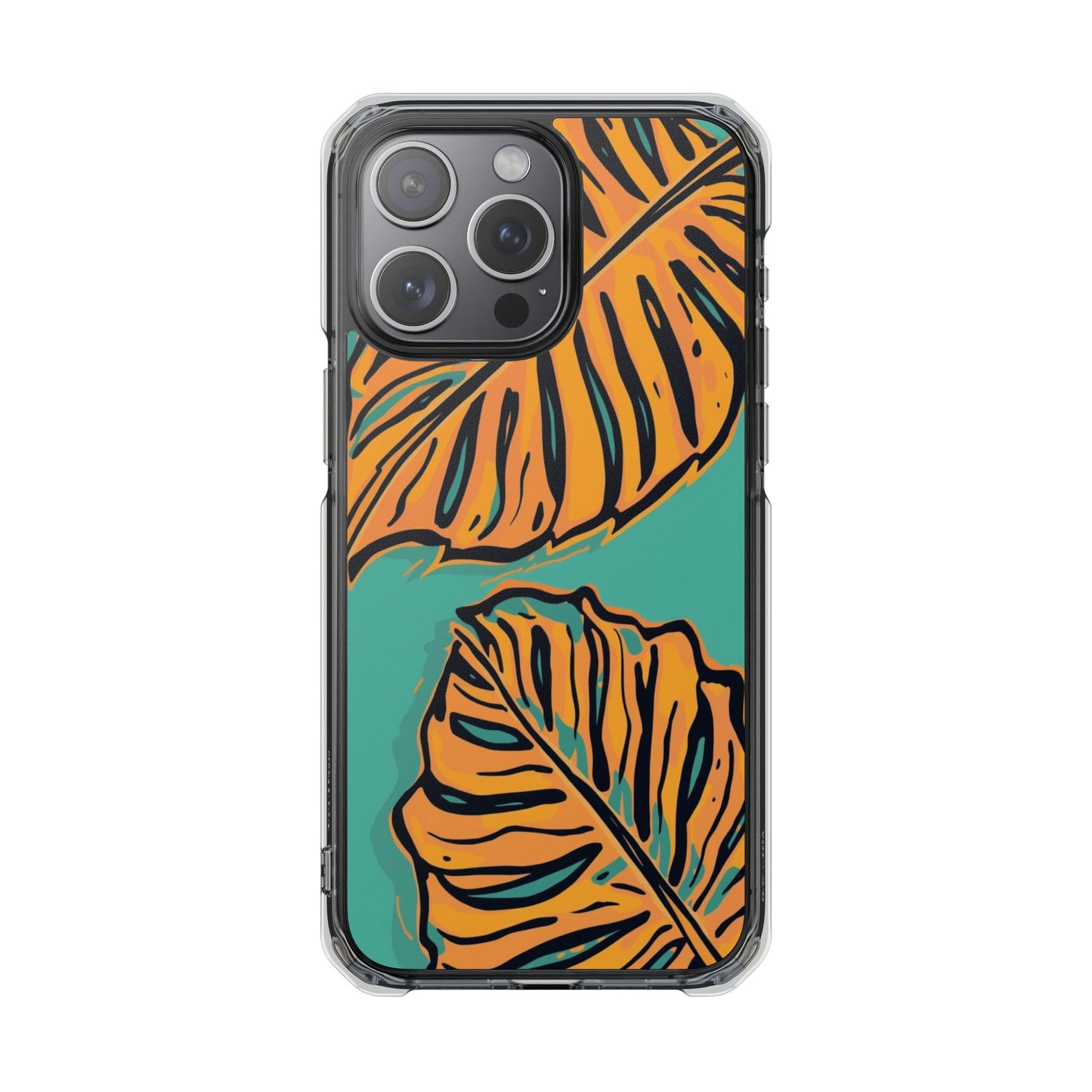 Clear Magnetic Phone Case — Tropical Orange Leaf Design