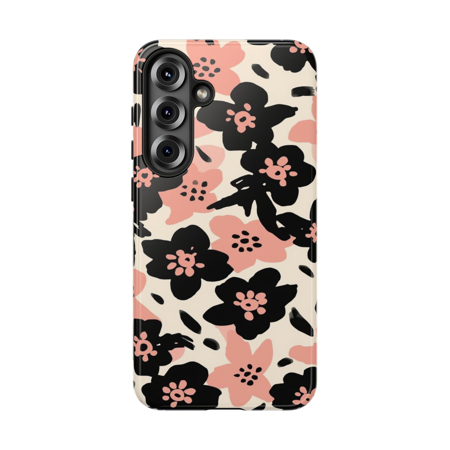 Floral Phone Case — Pink & Black Retro Blossom Protective Cover