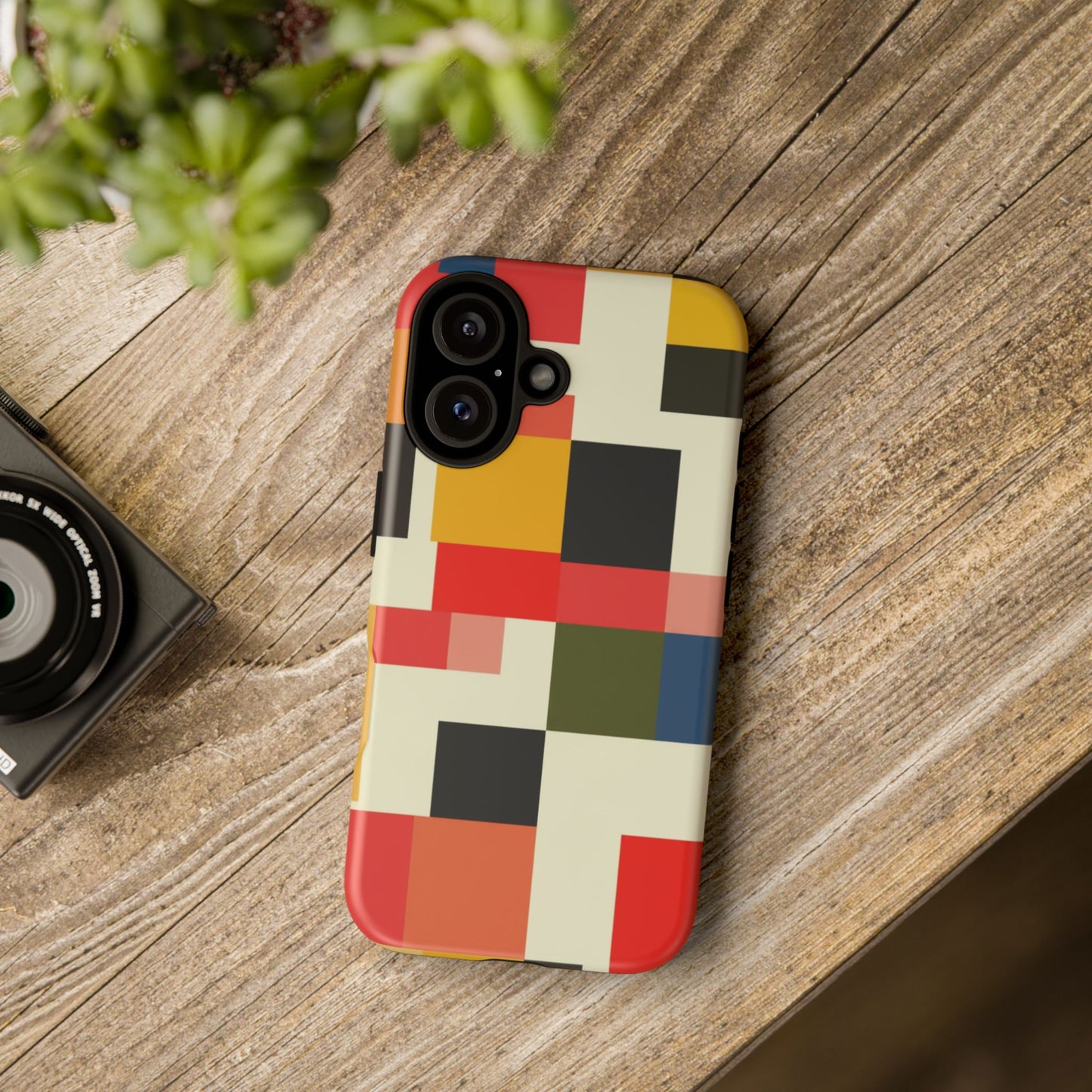 Abstract Color Block Tough Phone Case — Retro Geometric Protective Cover
