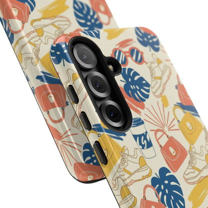 Tough Cases: Retro Summer Pattern Phone Case – Sunglasses, Sneakers & Tropical Leaves