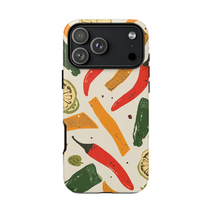 Spicy Peppers Phone Case – Colorful Chili, Lime & Citrus Pattern