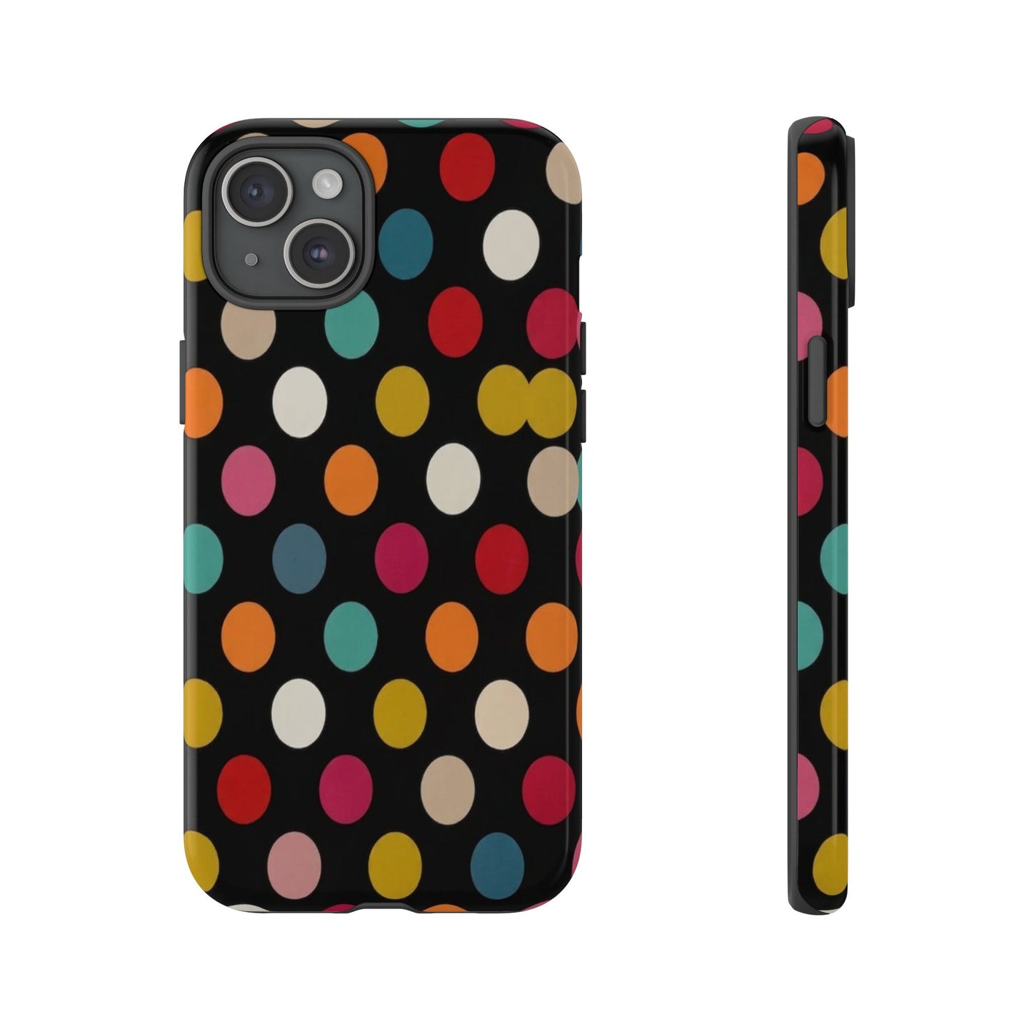 Polka Dot Tough Phone Case – Colorful Retro Dots on Black