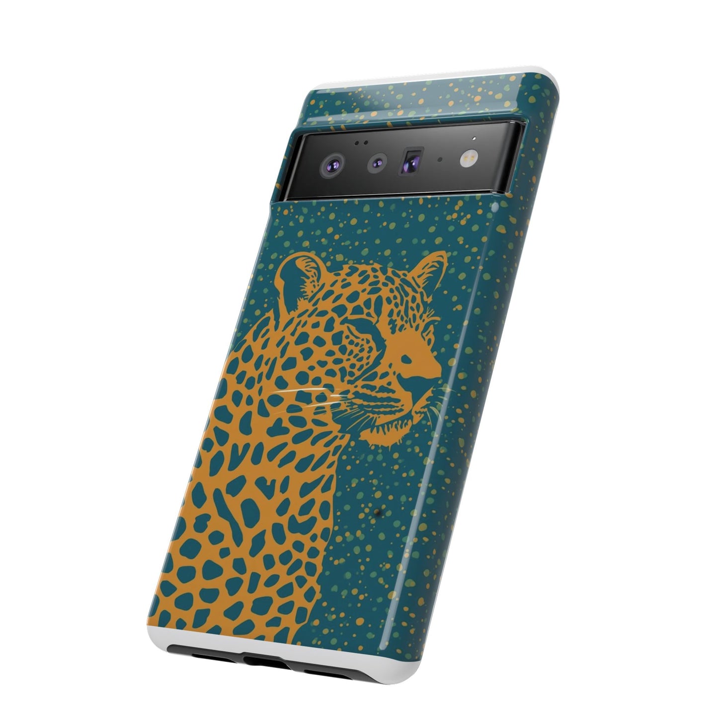 Leopard Spotlight Phone Case — Teal Gold Animal Print Protective Cover