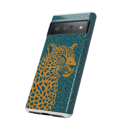 Leopard Spotlight Phone Case — Teal Gold Animal Print Protective Cover