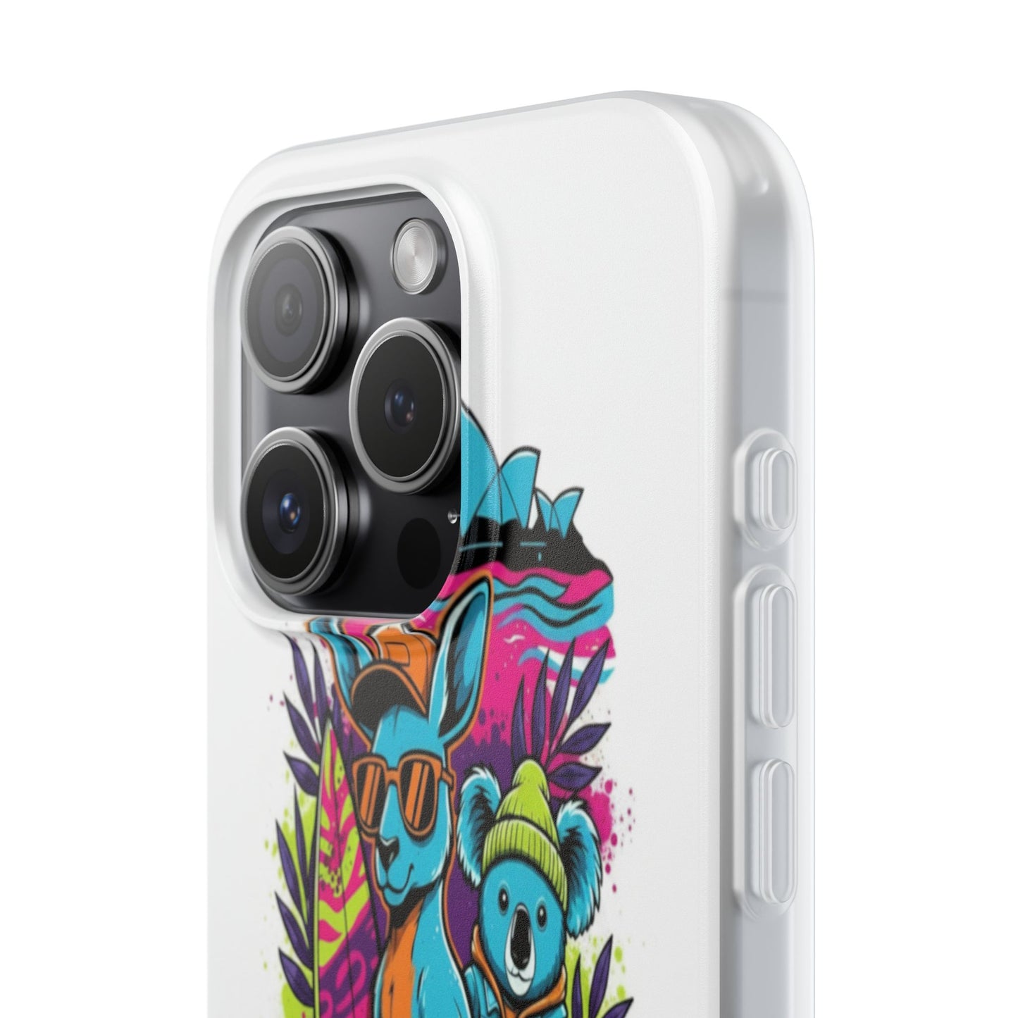 Kangaroo & Koala Surf Phone Case — Neon Aussie Beach Vibes Flexible Case