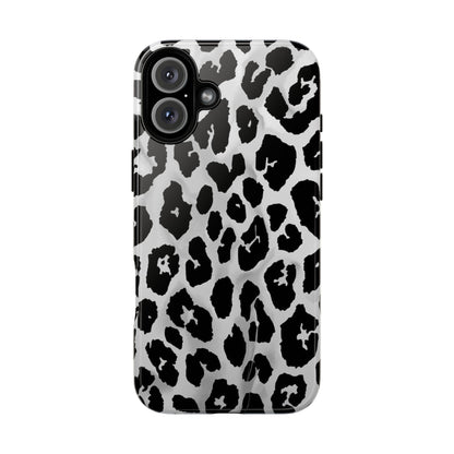 Leopard Print Tough Phone Case – Black & White Animal Pattern Protective Cover