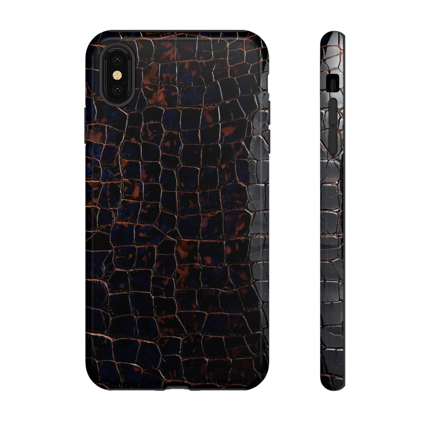 Croc-Embossed Tough Phone Case — Shockproof Black Alligator Texture