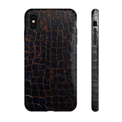 Croc-Embossed Tough Phone Case — Shockproof Black Alligator Texture