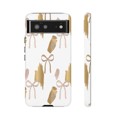 Phone Case — Gold Brushstroke & Blush Bow Pattern