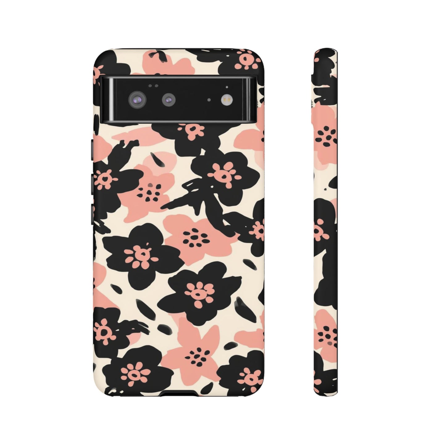 Floral Phone Case — Pink & Black Retro Blossom Protective Cover