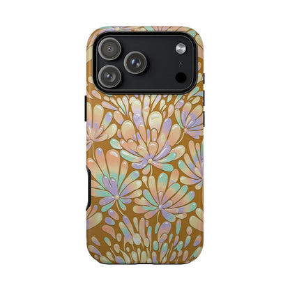 Floral Burst Tough Phone Case – Gold Pastel Botanical Protection