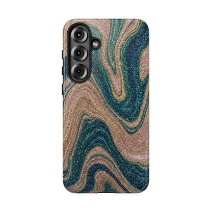 Marbled Teal & Gold Phone Case — Glitter Swirl Tough Case
