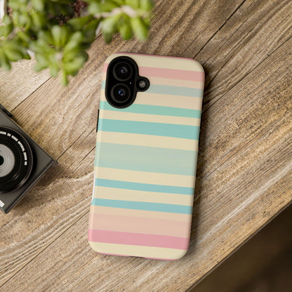 Pastel Striped Tough Phone Case – Protective Retro Rainbow Design