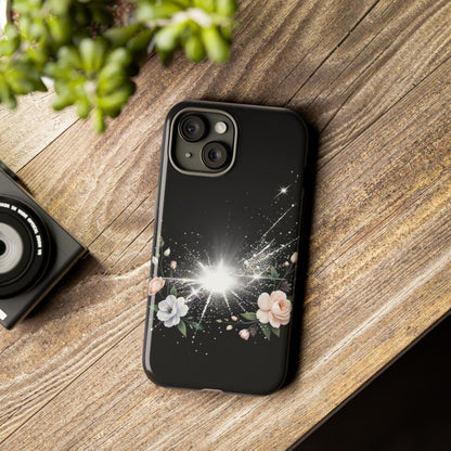 Floral Burst Phone Case — Protective Black Sparkle Design