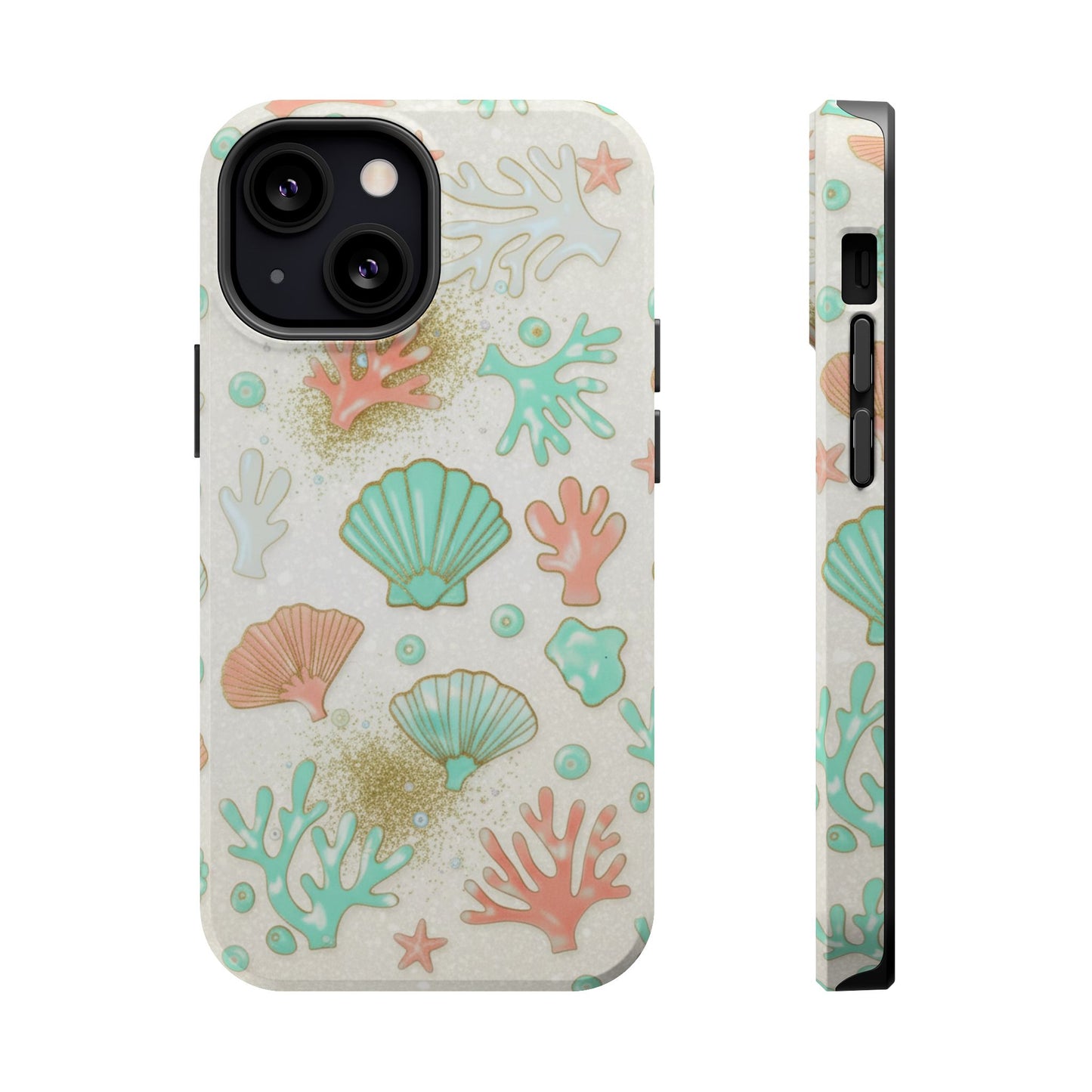 Sea Shells Magnetic Impact Phone Case — Pastel Coral & Teal Beach Design