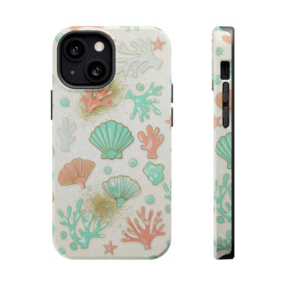 Sea Shells Magnetic Impact Phone Case — Pastel Coral & Teal Beach Design