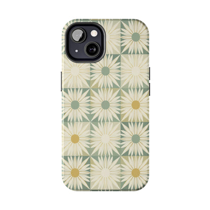 Retro Daisy Tough Phone Case — Vintage Floral Protective Cover for iPhone