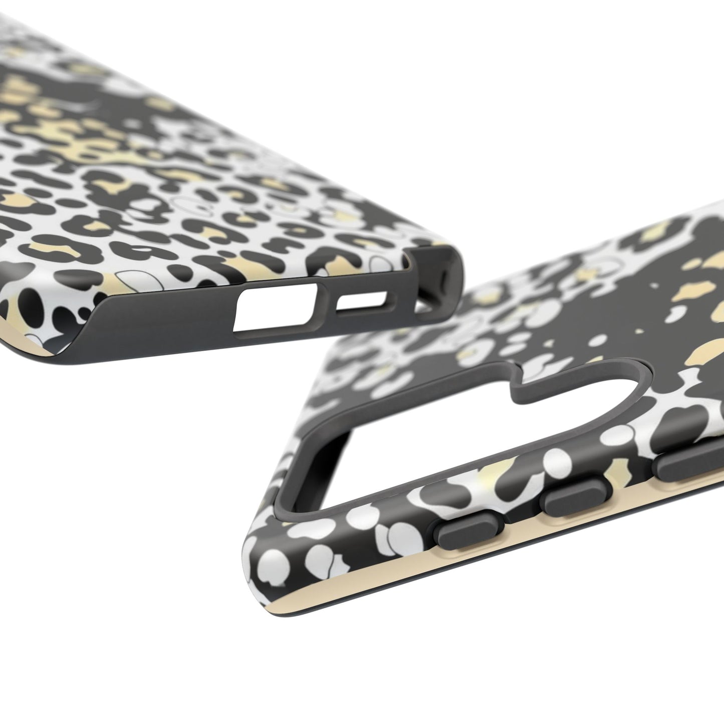 Leopard Splash Tough Phone Case — Black & Cream Animal Print Protective Cover