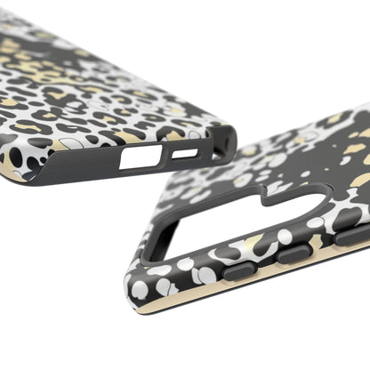 Leopard Splash Tough Phone Case — Black & Cream Animal Print Protective Cover