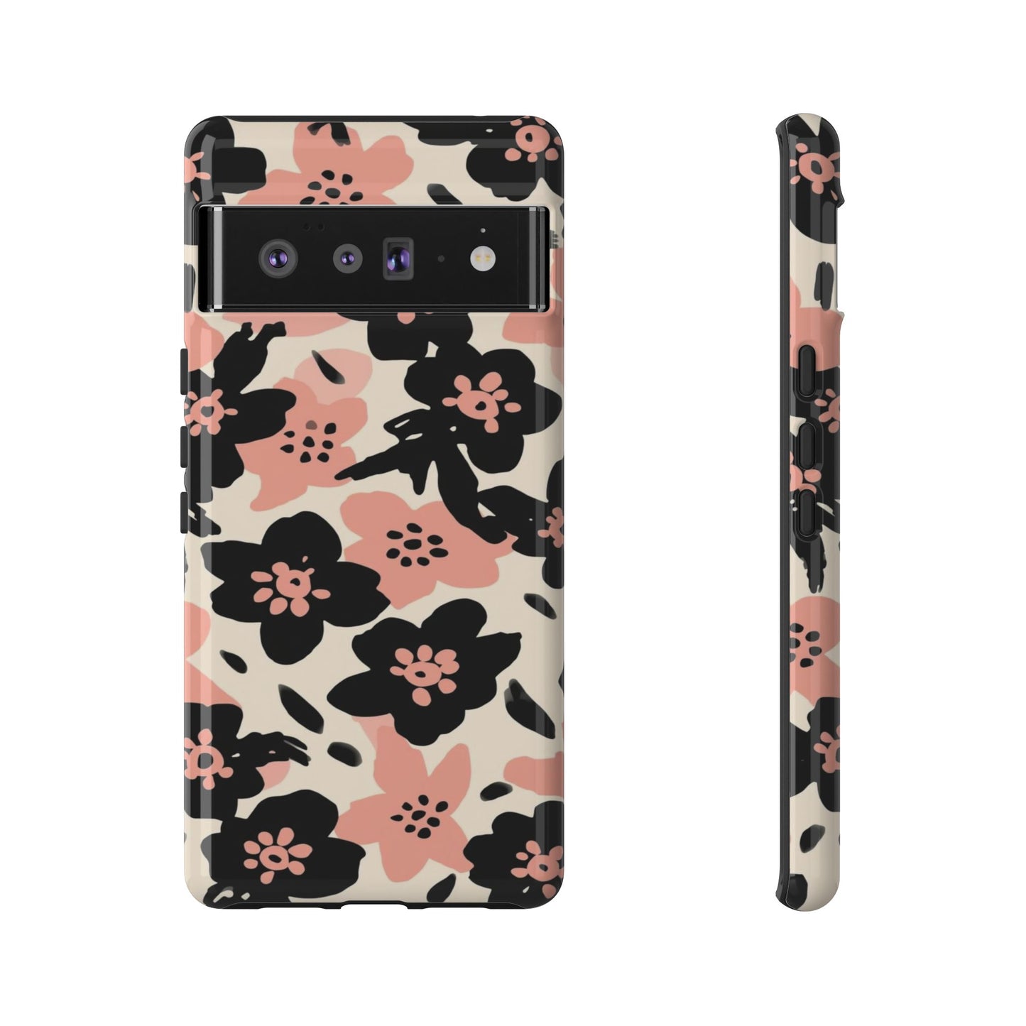 Floral Phone Case — Pink & Black Retro Blossom Protective Cover