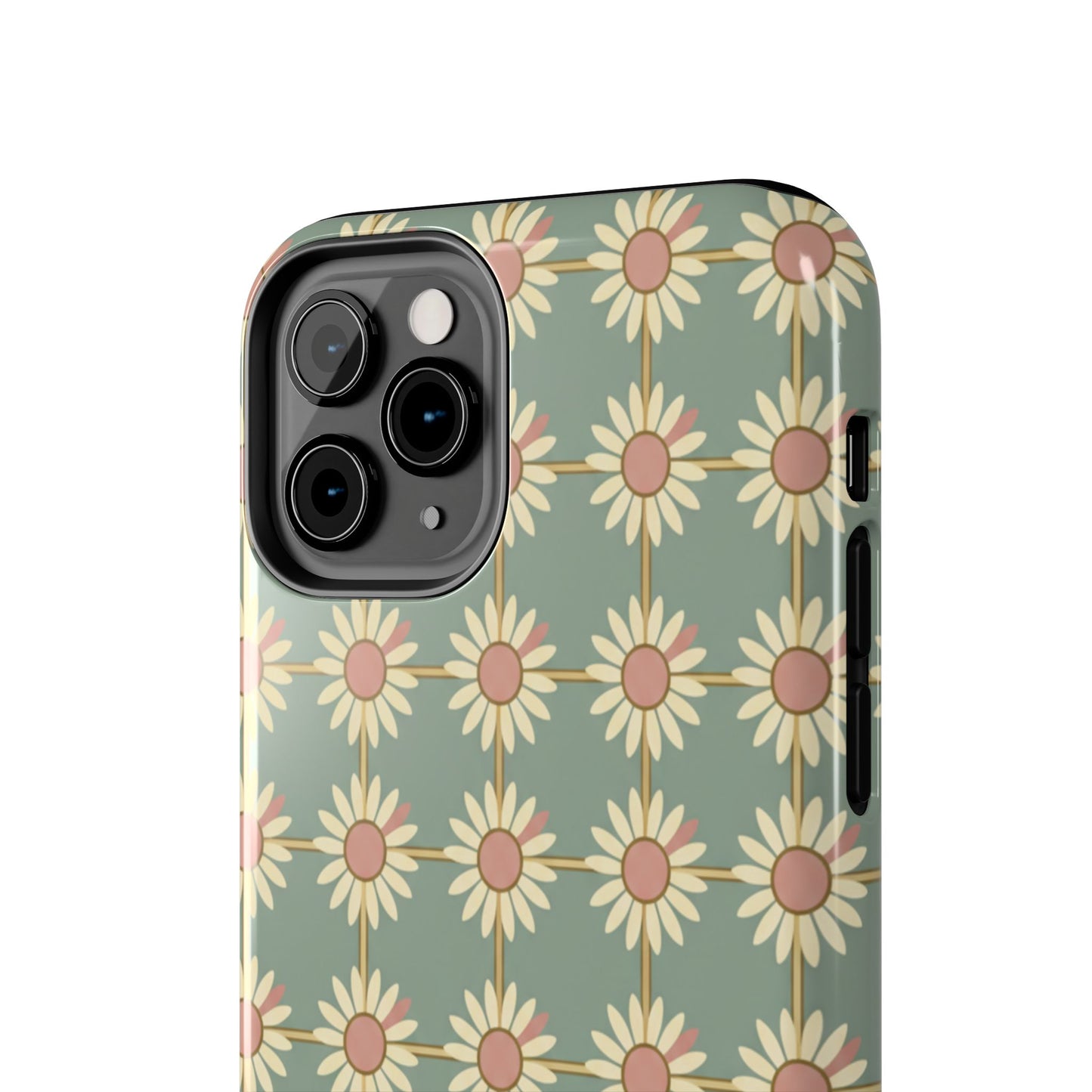 Daisy Pattern Tough Phone Case — Retro Floral Protective Cover