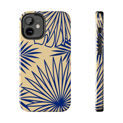 Tropical Palm Pattern Tough Phone Case — Navy Blue Fan Leaves on Sand