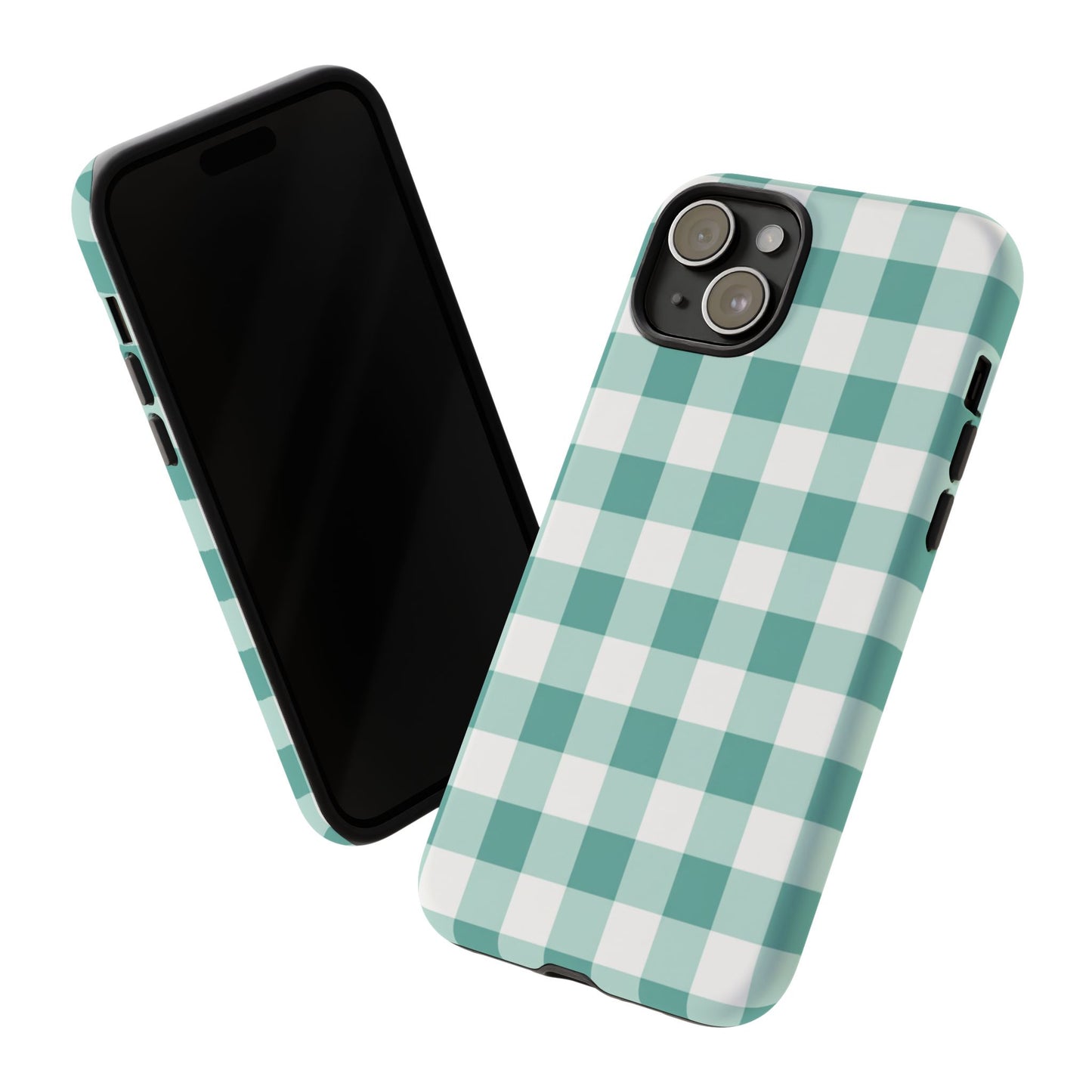 Mint Green Buffalo Check Tough Phone Case — Durable Plaid Protective Cover