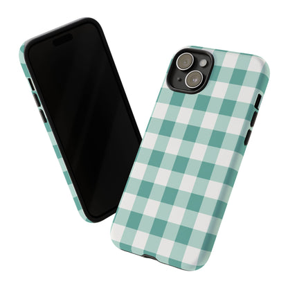 Mint Green Buffalo Check Tough Phone Case — Durable Plaid Protective Cover