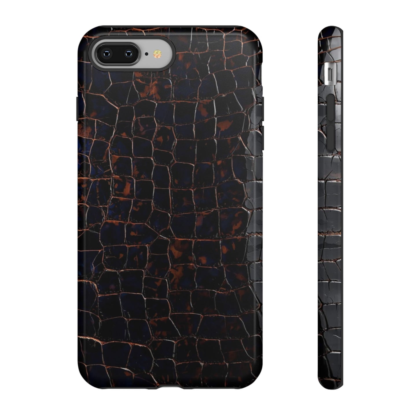 Croc-Embossed Tough Phone Case — Shockproof Black Alligator Texture