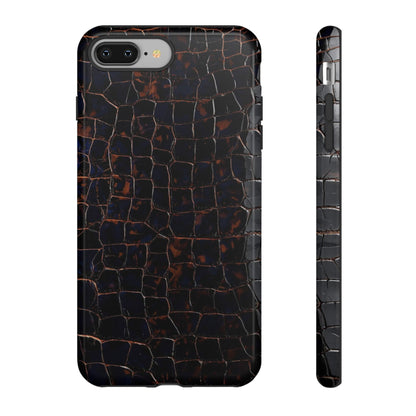 Croc-Embossed Tough Phone Case — Shockproof Black Alligator Texture