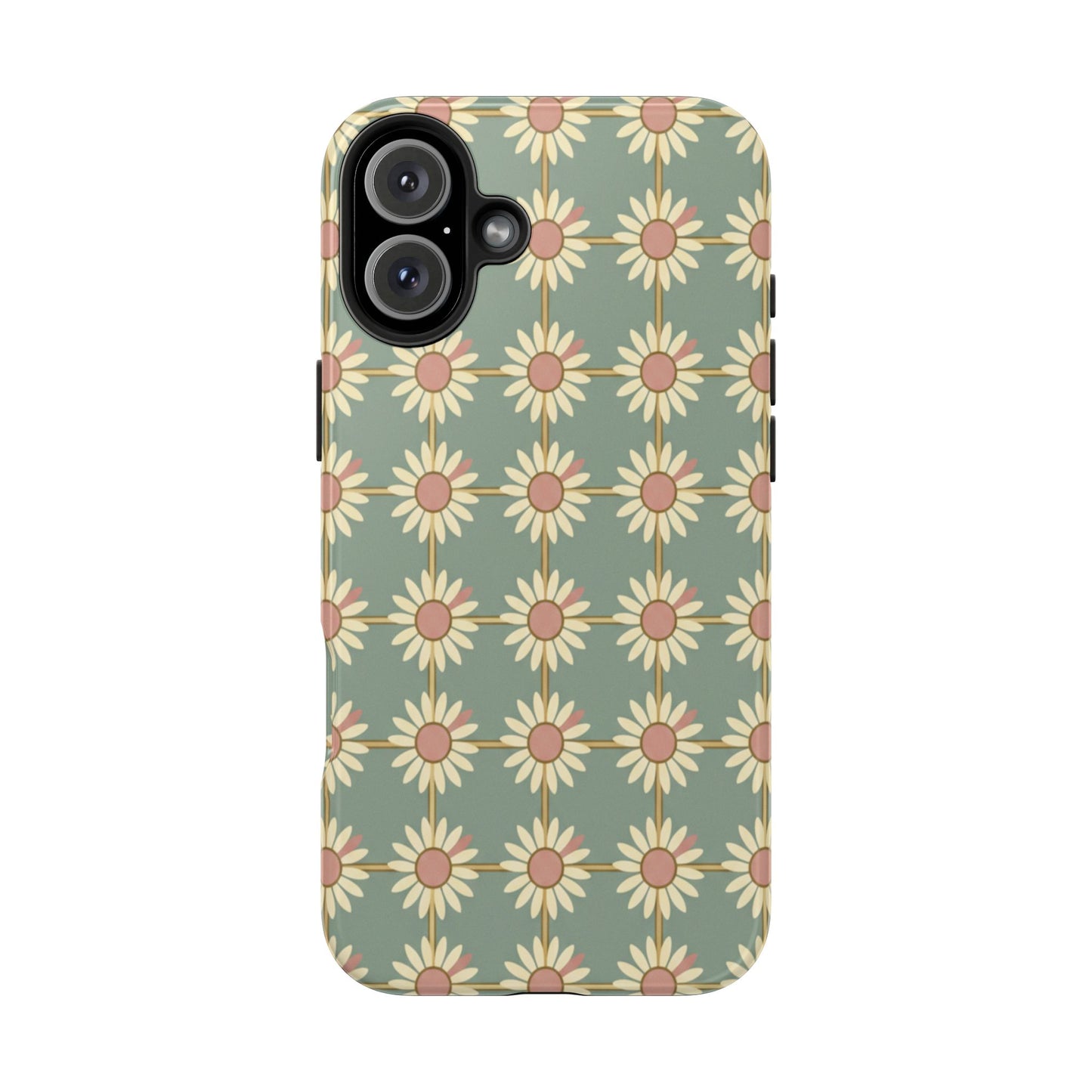 Daisy Pattern Tough Phone Case — Retro Floral Protective Cover