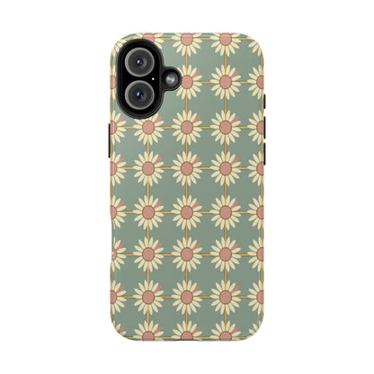 Daisy Pattern Tough Phone Case — Retro Floral Protective Cover