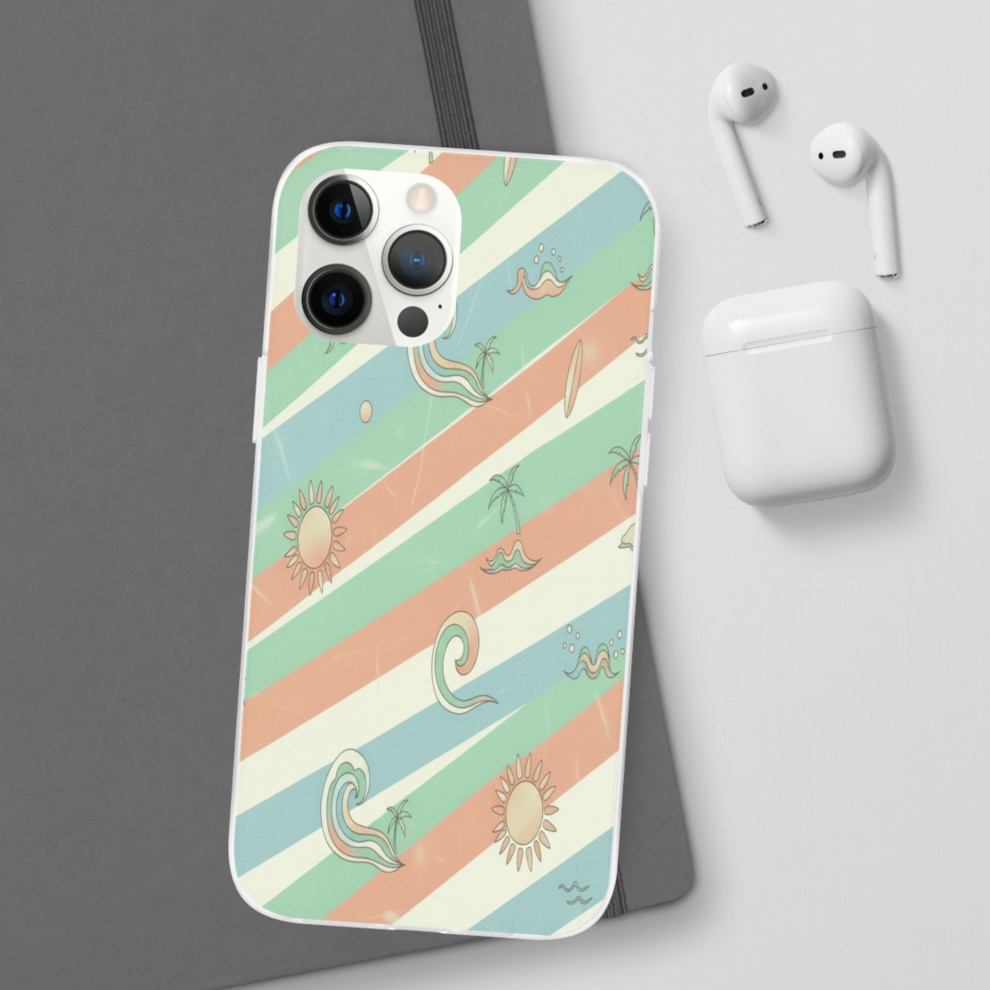 Beach Vibes Phone Case — Retro Pastel Surf & Palm Protective Flexi Case