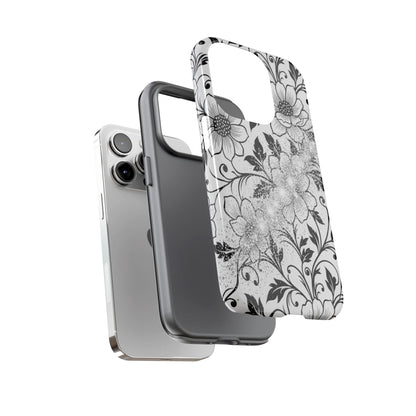 Floral Lace Phone Case — Black & White Vintage Flower Protective Case