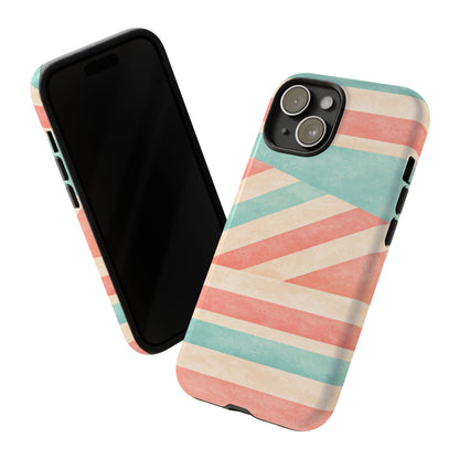 Pastel Stripes Tough Phone Case – Retro Coral & Teal Protective Cover