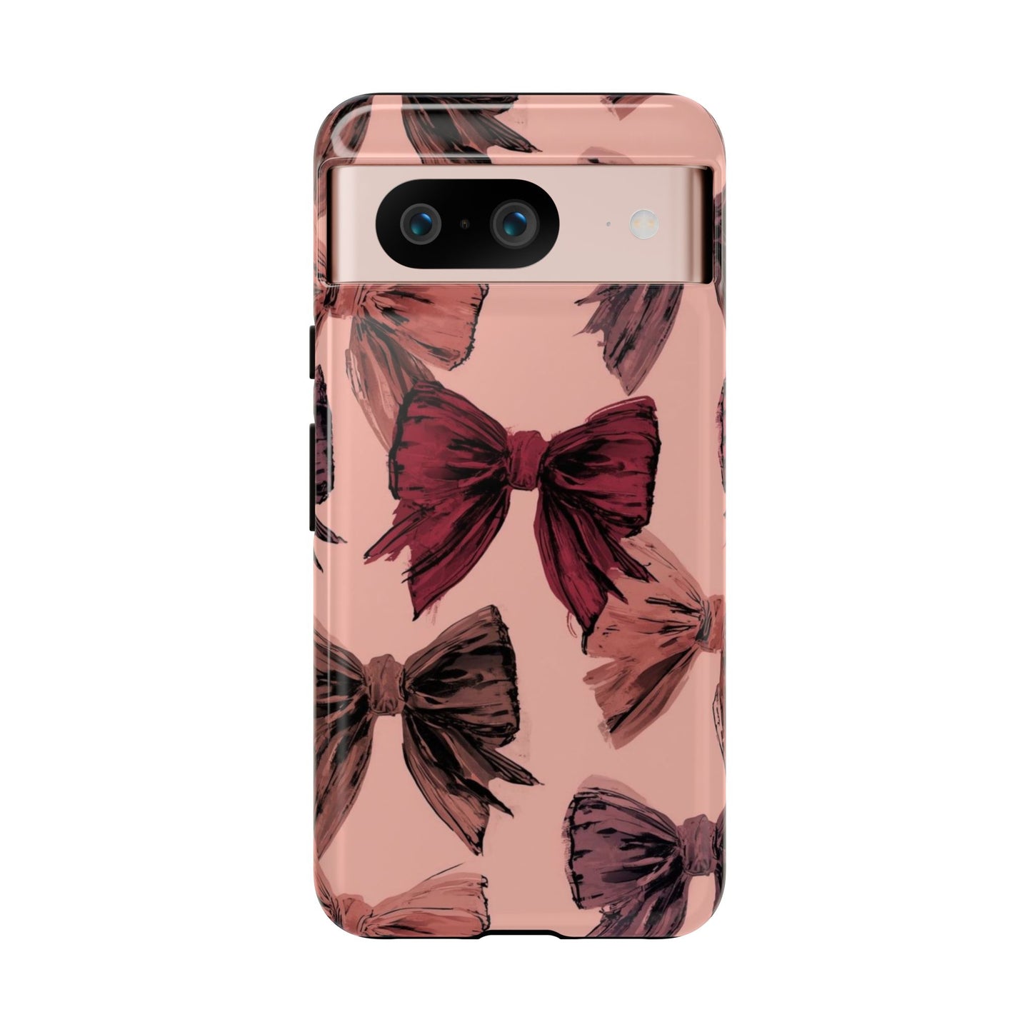 Bow Pattern Tough Phone Case — Pink Watercolor Bows Protective iPhone Cover